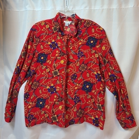 Vintage Talbots 100% Rayon Chain Pattern Women's Dress Shirt - Picture 1 of 4